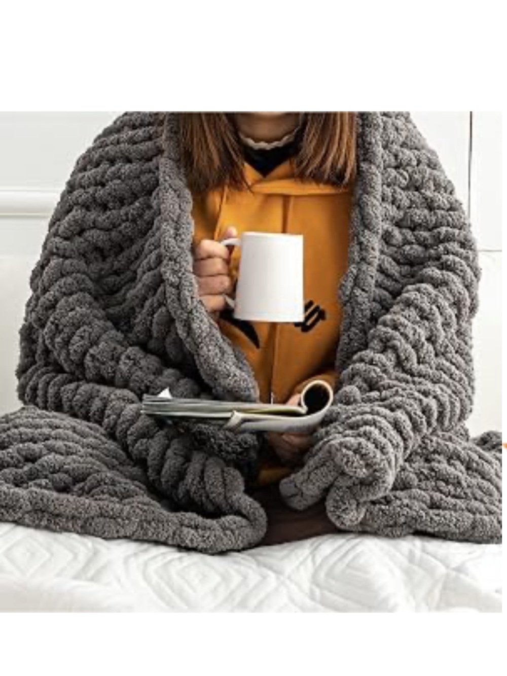 Cozy Chunky Knit Gray Throw Blanket - Picture 2 of 11